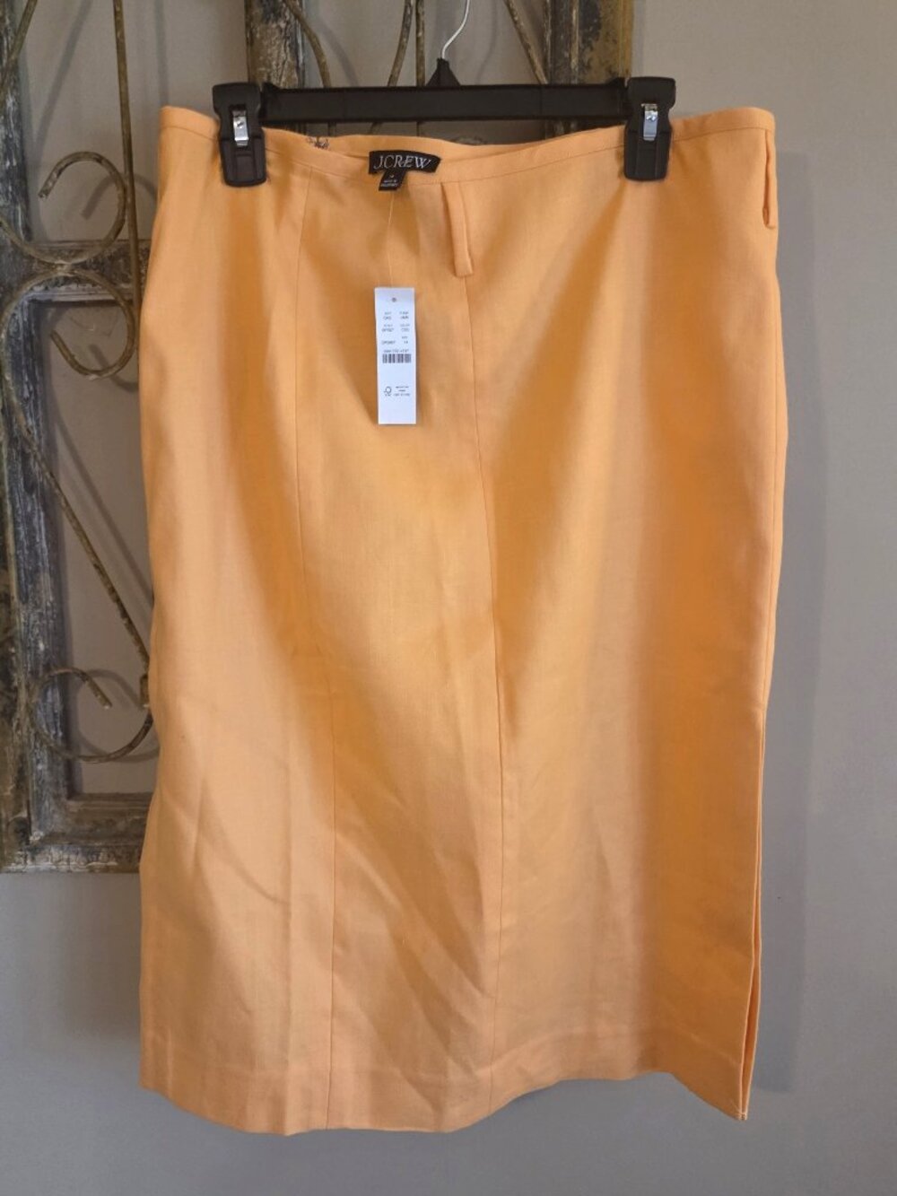 J.Crew Stretch Linen Midi Pencil Skirt Apricot Orange Women's Size 14 NWT